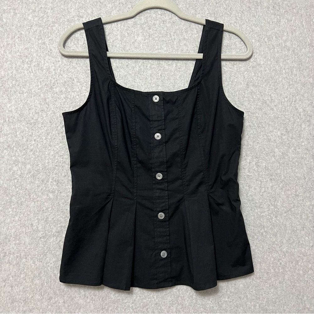 J. Crew Factory Black Sleeveless Placket Blouse NWT Size 6 Pleated Button Front - Picture 3 of 10